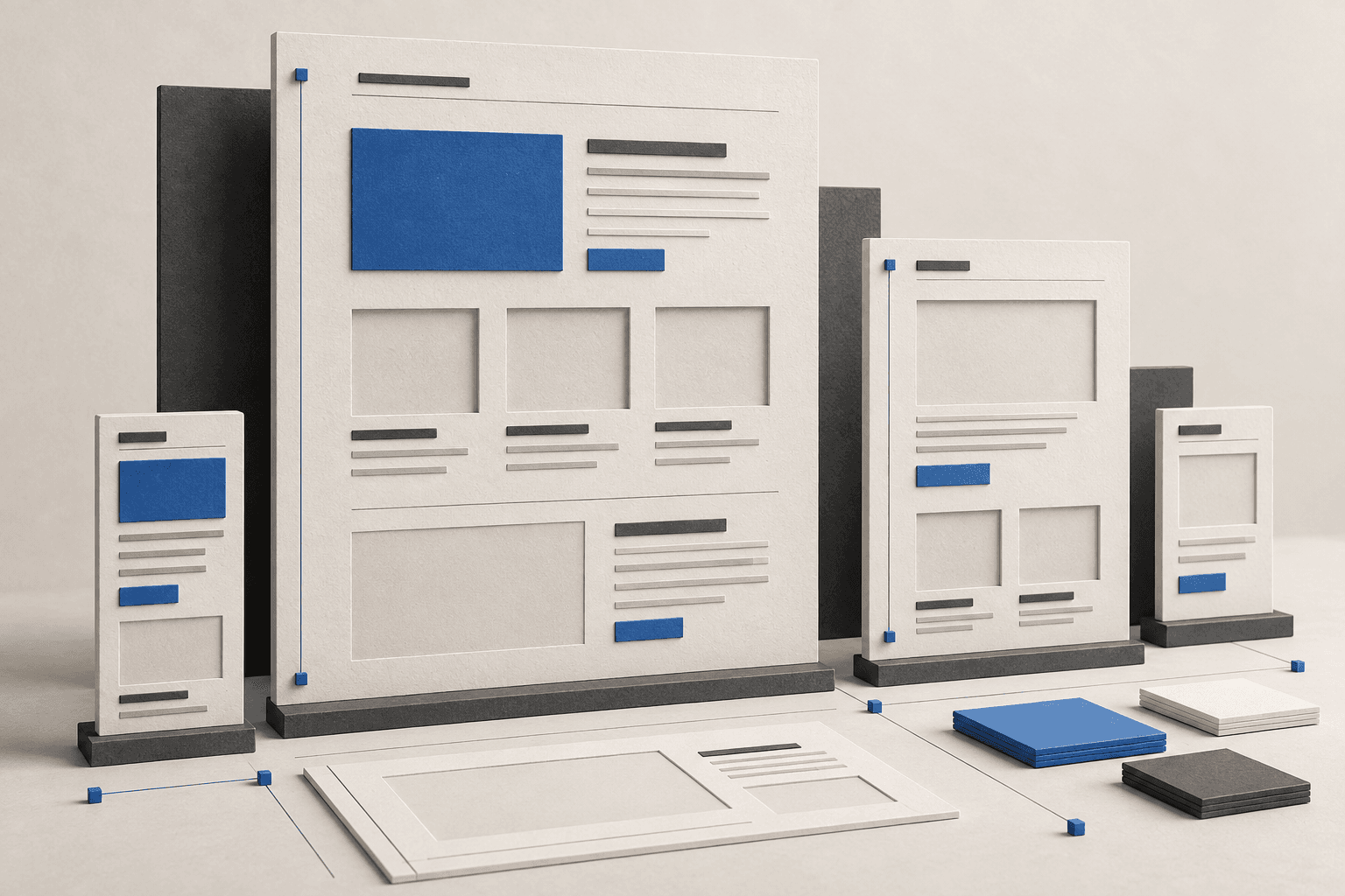 Editoriales Gestaltungsraster mit abgestimmten Layouts für Desktop, Tablet und Smartphone